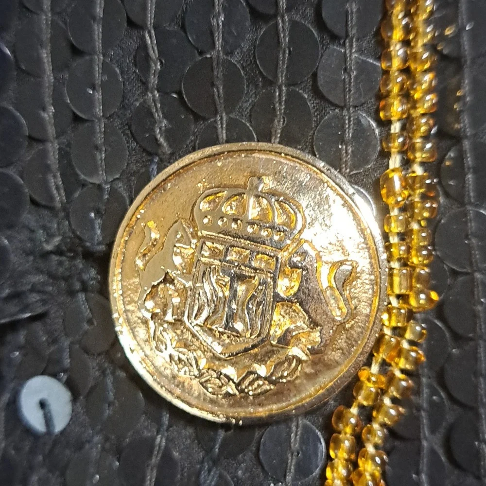 Ivana Trump Vintage Black Sequin Jacket Blazer Size XL Gold Trim Evening Bling - Picture 12 of 14